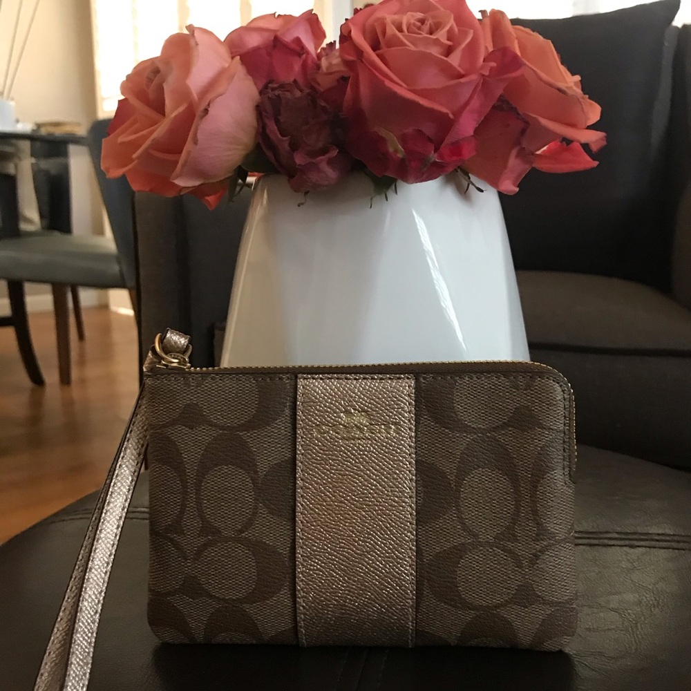 Coach Corner Zip Wristlet in Signature Canvas